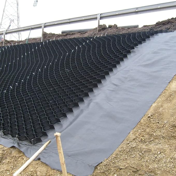 Permeable Pavers Honeycomb Geo Cell Grids for Parking Pad & Backyard Pool Deck Reinforcement, 2m x 8m (6.5ft x 26ft) - Pea Gravel Stone Stabilization Solution