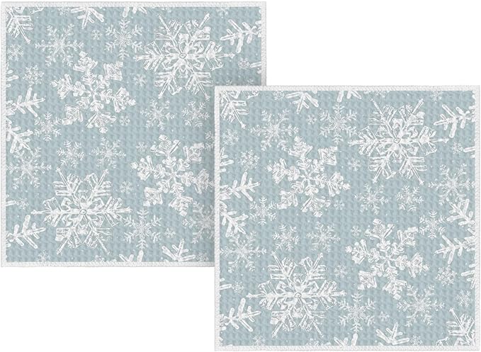 Artoid Mode Aqua Snowflakes Winter Kitchen Dish Cloths, 12x12 Inch Quick Dry Microfiber Dishcloths for Kitchen Dish Rags Set of 2