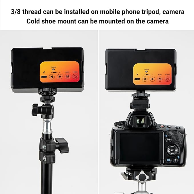 Tri-Color Camera Video Light - Compact hot Shoe Mounted LED Light with stepless dimming for Live Streamers, Photographers, Short Video Makers