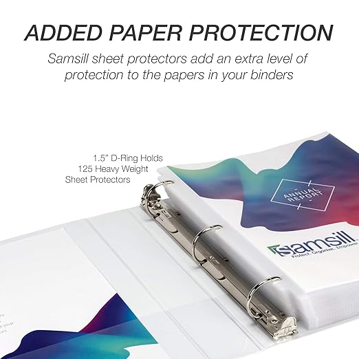 Samsill Durable 1.5 inch 3 Ring Binder, Made in USA, D Ring Binder, FSC 100% Recycled Chipboard, White