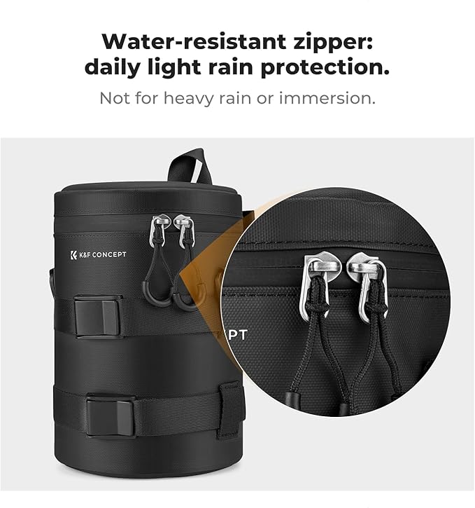K&F CONCEPT Camera Lens Pouch Case, Waterproof Zipper Lens Protective Bag, Shockproof All-round Camera Lens Carry Bag for DSLR SLR Lens Size Below 3.7" x7" (D x H)