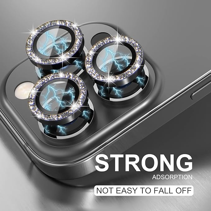 Choiche Compatible for iPhone 13 Pro/iPhone 13 Pro Max Camera Lens Protector Bling, 9H Tempered Glass Camera Cover Screen Protector Metal Ring Decoration Accessories (Glitter-Graphite)