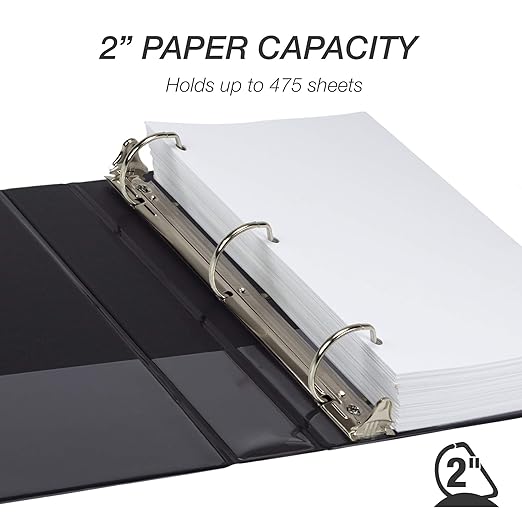 Samsill Durable 2 inch 3 Ring Binder, Made in USA, D Ring Binder, FSC 100% Recycled Chipboard, Black, 4 Pack