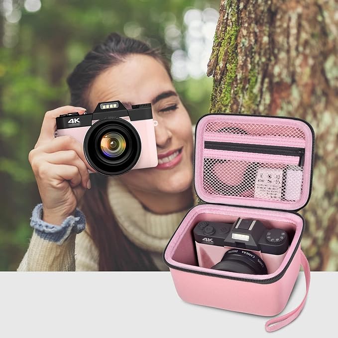 Vlogging Camera Case Compatible with for Duluvulu/for VJIANGER/for JGIPL/for TEBNGIHNM 4K Digital Cameras for Youtube. Vlog Camera Carrying Storage for Lens, Cable and Other Accessories - Pink