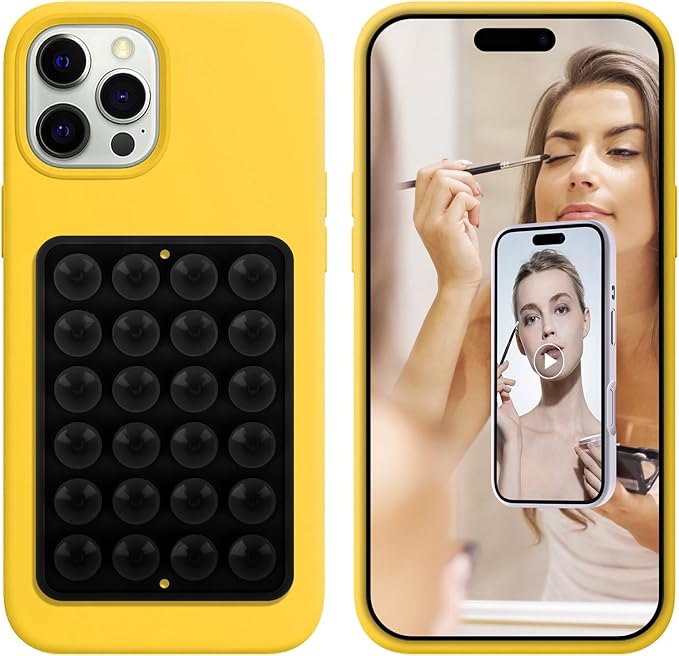 Silicone Suction Phone Case Adhesive Mount - Hands-Free, Strong Grip Holder for Selfies and Videos - Compatible iPhone and Android Compatible - 2Pcs Black