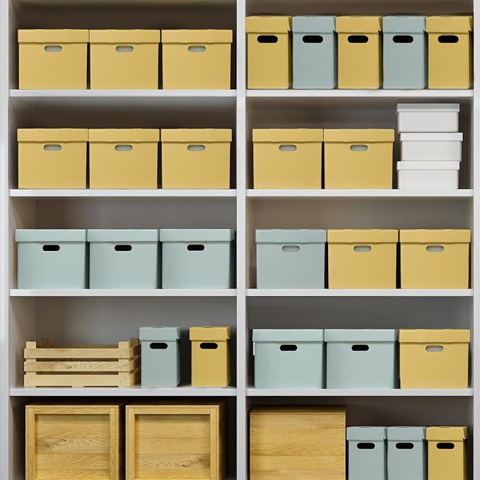 Lineco Archival Record Storage Cartons, Ready-To-Assemble Filing Boxes for Organizing and Storing Documents, Prints, or Photos. Acid-Free, Buffered Corrugated Board, 12x15 x10in, Blue Gray, Pack of 5