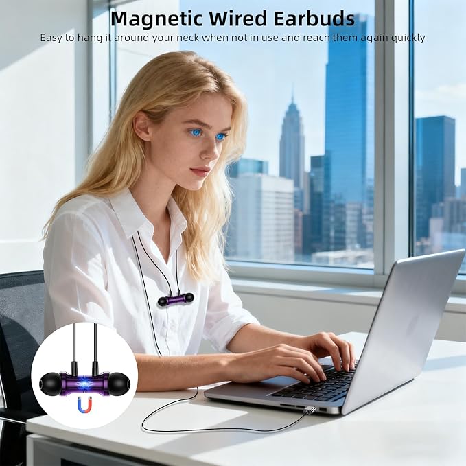 APETOO USB C Wired Earbuds for iPhone 17 16 15 Pro, Magnetic Type C Headphones with Mic Volume Control for Samsung S25 S26 S23 S22, Stereo Noise Canceling In-Ear Ear Buds for iPad 10 Pixel 9 8, Purple