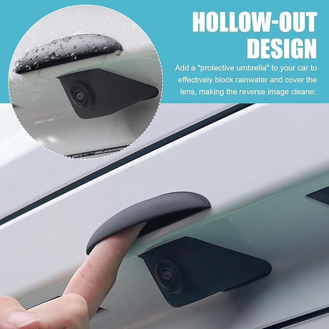 Car Rearview Camera Cover, Rain and Snow Proof Reversing Camera Protection for Clear Imaging, Wider Longer Waterproof Shield, Universal Self-Adhesive Exterior Modification for Cars (Black)