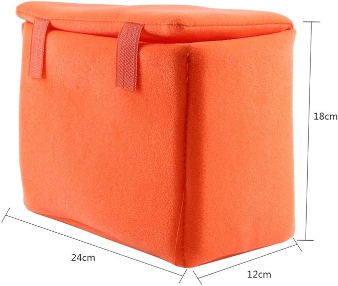 Qinlorgo Camera Insert Bag, Nylon + Velvet DSLR Camera Bag Camera Protect Bag Camera Purse Camera Sleeve 24x12x18cm for SLR Camera Professionals(Orange)