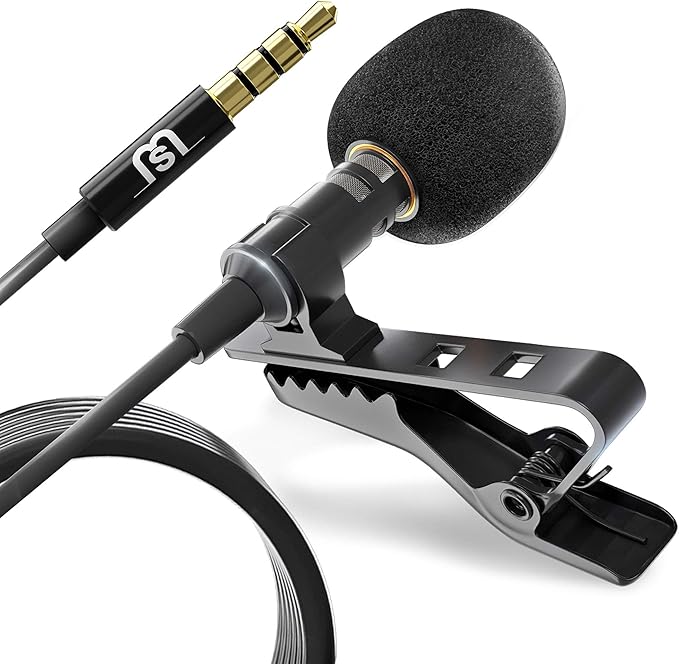 Professional Wired Lavalier Lapel Clip On Microphone for iPhone and Android Smartphone or Camera Omnidirectional Tiny Shirt Mic for Recording with Clip-on Perfect for Vloggers and Bloggers