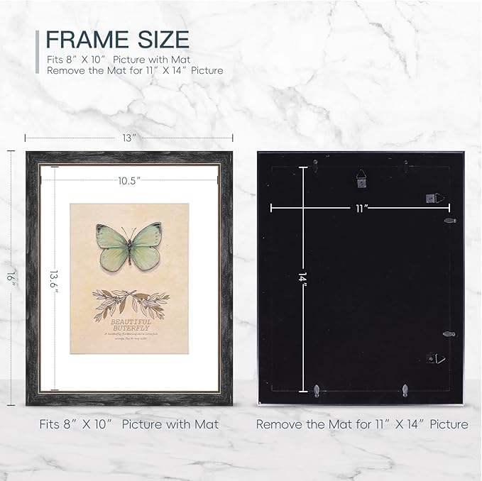 XUANLUO 1 pcs 11x14 Picture Frame with Grey Color,Rustic Retro Photo Frame with HD Plastic Cover for Wall Mount,Display Family Friends Wedding Gift