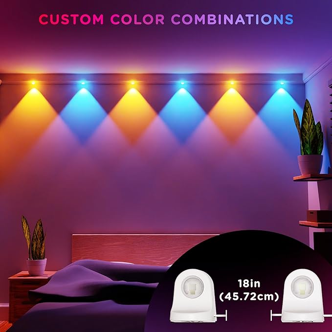 Enbrighten Spectrum Remote Controlled Indoor Accent Wall String Lights, Color Changing LED USB Sconces, 8ft with 6 Lights, RGBWIC, White 84313