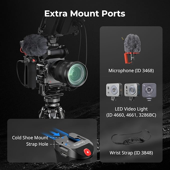 SMALLRIG Side Handle for Arca-Swiss with Recording Trigger, 3 Control Cable, Fit for Sony A7 III/ FX3/ A6600, for Canon R5II/ R5C, for FUJIFILM X-H2S/ X-T5, for Panasonic S5 II/ GH5-5694