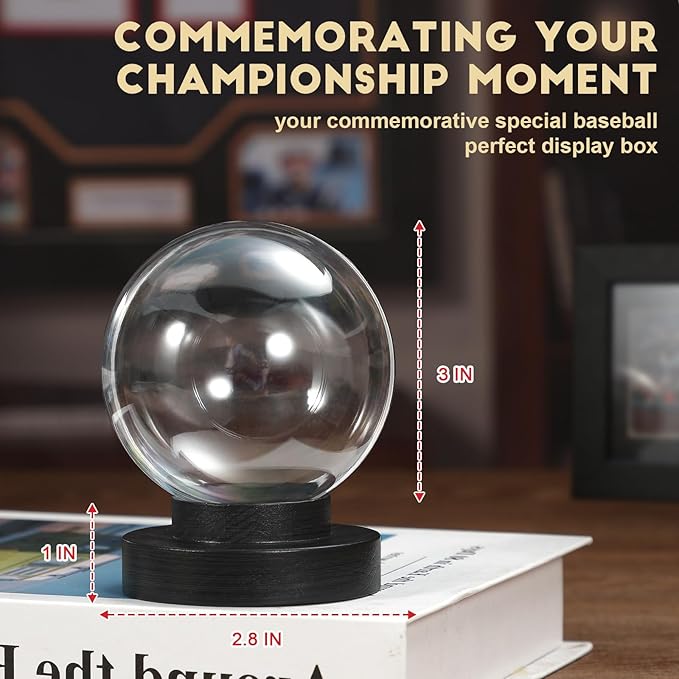 JupDec Baseball Display Case, Round Clear Ball Holder with Wooden Base, Autograph Baseball Stand Box for Single Ball, Acacia Wood, Black