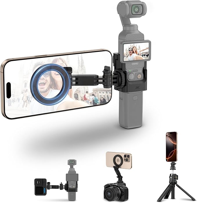 Magnetic Phone Holder for Pocket 3 Xtra Muse,Detachable Pocket3 Cage with Extension Phone Mount,Angle Adjustment Cellphone Handle Grip for iPhone 17/Air/16 Pro Max & Pocket 3 Creator Combo Accessories