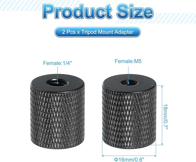 PATIKIL Tripod Screw Adapter 1/4" Female to M5 Male, 2 Pcs Tripod Nut Connectors Camera Mount Screw Camera Double Head Converter for Microphone Holder Magic Arms Accessories, 18 mm