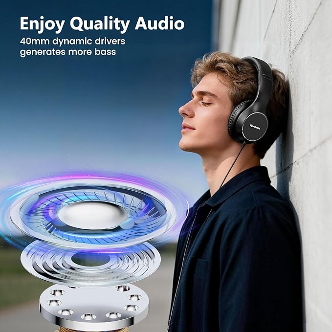 USB C Wired Over-Ear Headphones, Corded Stereo Headsets with Microphone, Volume Control, Comfortable Fit Foldable Headphone for iPhone 15/16/17, Samsung, Laptop, Tablets, Travel(Black)