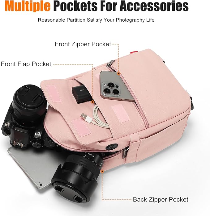 Cwatcun Camera Bag Small Compact Camera Sling Case, Waterproof Canvas Crossbody Camera Bag with Rain Cover, Travel Photography Bag for Canon, Nikon, Sony, Fuji DSLR/SLR/Mirrorless Cameras, Lens