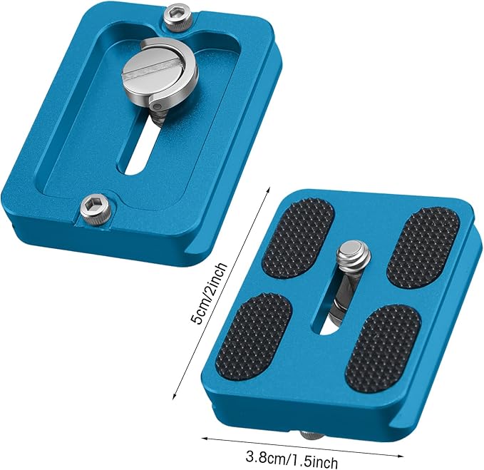 Frienda 2 Pieces Metal Quick Release Plate with 1/4''-20 Camera Screw Tripod Mount Plate Fits Standard for DSLR Camera Tripod Ball Head(Blue,Pu50)