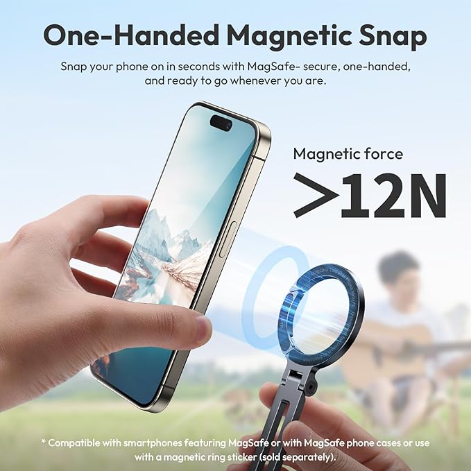 ULANZI Magnetic Phone Tripod Mount for MagSafe, Aluminum Camera Phone Holder with 1/4" Screw & Cold Shoe,Carabiner Design, Compatible with iPhone 17/16/15/14/13/12 Series