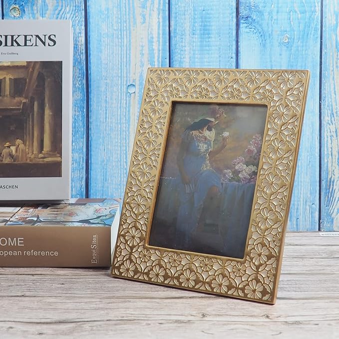 Hymmah 8x10 Gold Picture Frame Ornate Photo Frame Hand-Crafted Resin Picture Frame with Easel & Hook for Tabletop, Home Decor, Photo Gallery