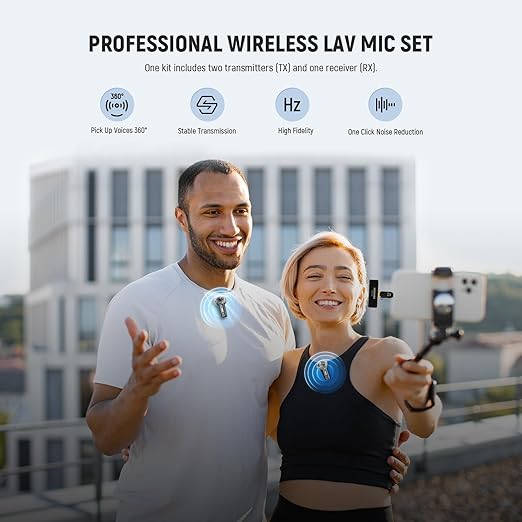 NEEWER Lavalier Wireless Microphone System, 1x USB C Receiver with OTG Adapter & 2X Noise Cancelling Omnidirectional Condenser Transmitter Compatible with iPhone 16 Pro Max S24 Ultra, KM23