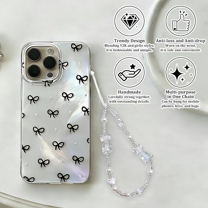 Beaded Camera Wrist Strap, Phone Wristlet Charm Lanyard, Cute Digital Camera Charm Lanyard,Strap Beaded Camera Chain for Phone Bag Keychain Accessories