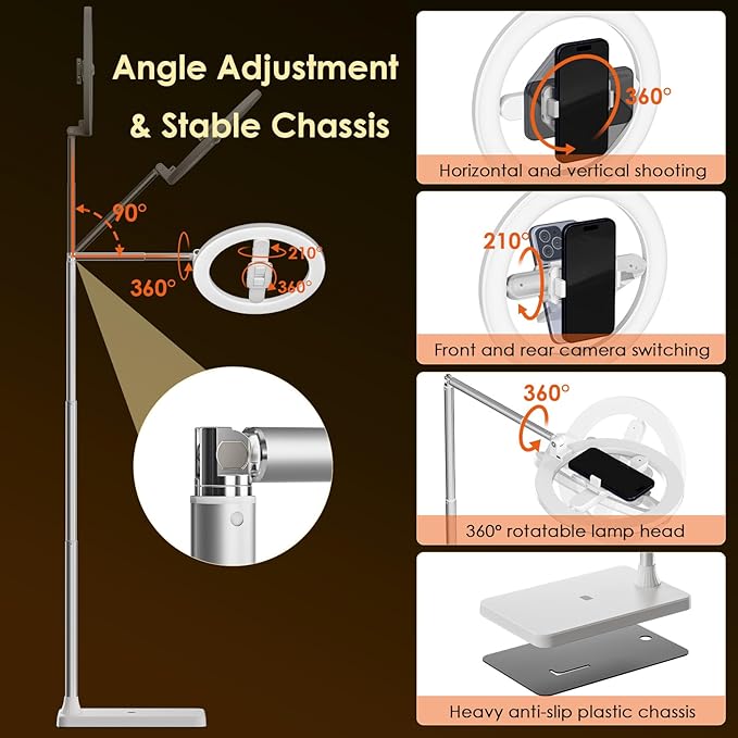 10" Ring Light with Stand, Overhead Phone Mount Tripod with Dimmable Selfie Light & Phone Holder for Video Recording, Photography, Live Streaming, TikTok & YouTube