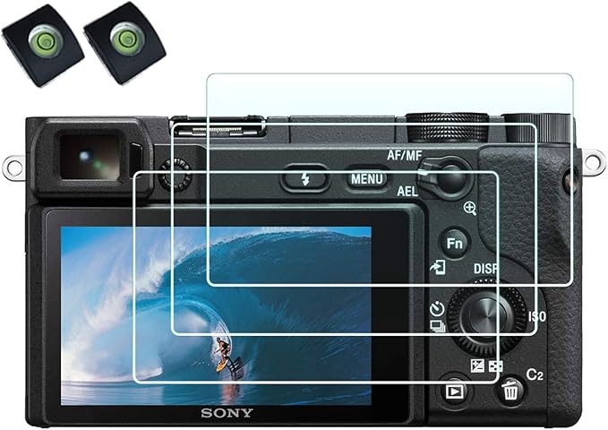 Screen Protector for Sony Alpha A6400 A6600 A6000 A6600 A6300 A5000 Camera with Hot Shoe Cover, 0.3mm High Definition 9H Hardness Optical LCD Premium Glass Protective Cover [3 Pcs]