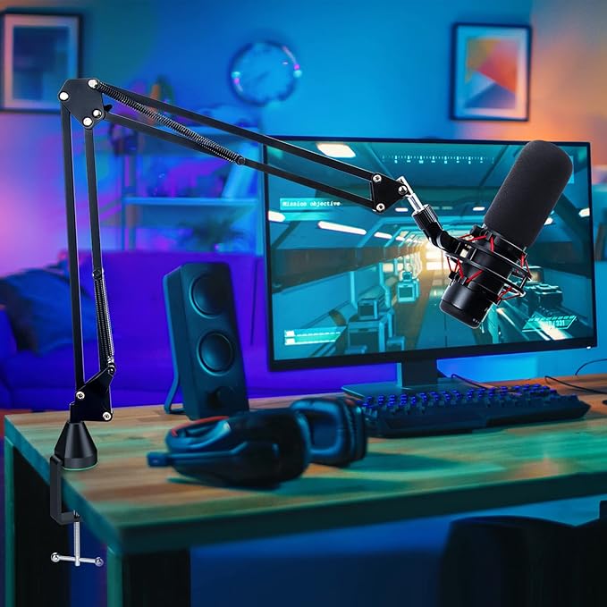 YOUSHARES Mic Stand - Microphone Arm with Upgraded Heavy Duty Clamp, Wall Mount and Universal Mic Holder for Blue Yeti/HyperX QuadCast ＆ Other Mics