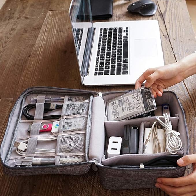 dealcase Electronics Organizer Waterproof Carrying Case - Durable Small Electronics Accessories Storage Bag Compatible Laptop Charger Various USB, Cables, Cords Power Travel Gadget Carry Bag - Red