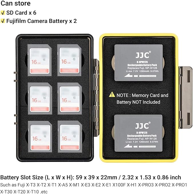 Fujifilm NP-W126 NP-W126S Camera Battery Memory Card Storage Case Holder for 6 SD Card + 2 Slots Battery, Fuji Camera Battery Box on X100VI X-T3 X-T30 X-T100 X100F X-A10 X-Pro2 X-Pro1 X-T2 X-T1 X-T20