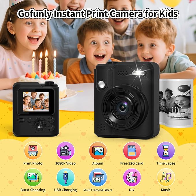 Kids Camera Gifts for Girls Boys - Christmas Birthday Xmas Gift for Girl Boy Age 3 4 5 6 7 8 9 10 11 12 Year Old - Instant Print Digital Toys Ages 3-5 6-8 8-12 Years Olds - Toddler Learning Kid Toy