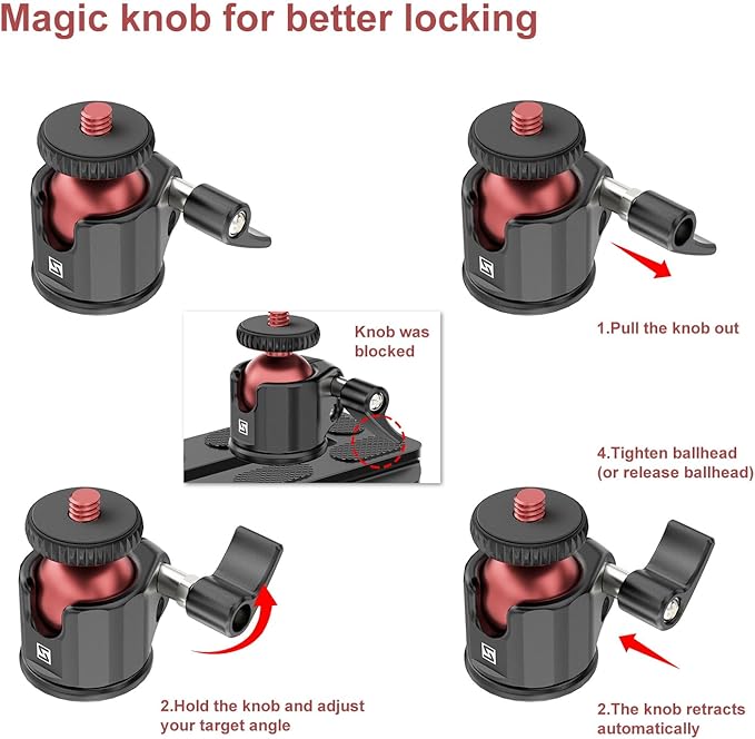 SIOTI Mini Ball Head Mount Adapter, with Hot Shoe Mont, Compatible with Monopod/Digital Card Camera/Microphone/Smart Phone/Action Camera/Flash/LCD (UM22)