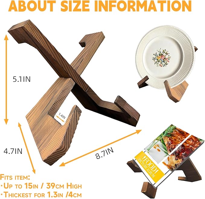 5.1in Wooden Plate Display Stands, Book, Picture and Bowl Display Stand, Display Stands for Heavy Duty Platters, Plate, Pottery, Rock, Dish, Easels, Vinyl Record Holders