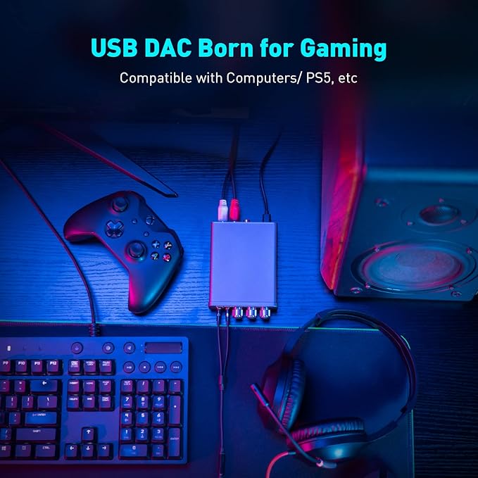 Fosi Audio K5 Pro Gaming DAC Headphone Amplifier Mini Hi-Fi Stereo Digital-to-Analog Audio Converter USB Type C/Optical/Coaxial to RCA/3.5MM AUX for PS5/PC/MAC/Computer
