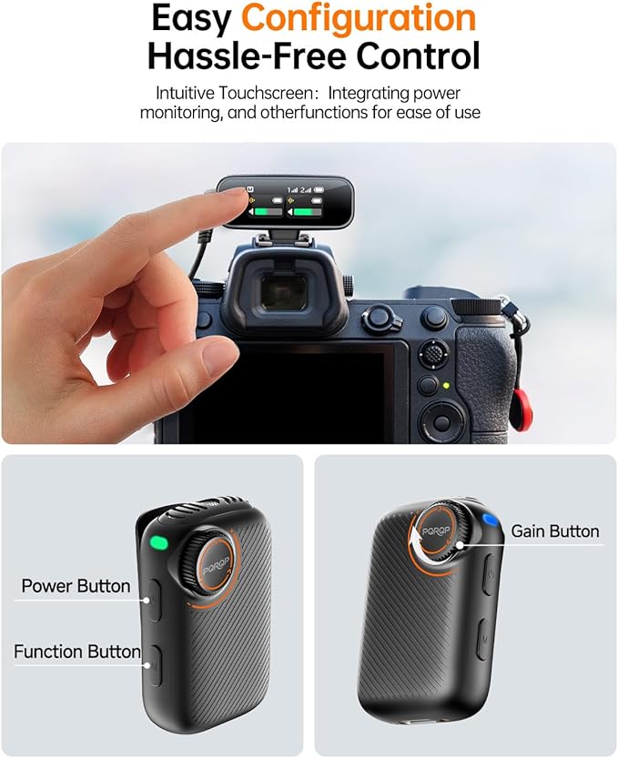 PQRQP S20 Mic (2 TX + 1 RX + Charging Case), Mini Microphone for iPhone/Android/Camera, 48kHz/24-bit High Audio, AI Noise Cancelling, 48h Use, 820ft Range, Wireless Microphones for Vlog, Streaming