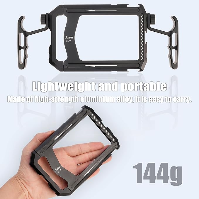FocusFoto Metal Smartphone Video Rig with Dual Handle Grips, Aluminum Alloy Camera Case Stabilizer for iPhone Mobile Phone Vlogging Professional Videomaker