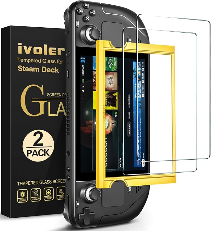 ivoler [2 Pack] Tempered Glass Screen Protector Designed for Steam Deck OLED 7.4'' 2023/Steam Deck 7''2022 with [Alignment Frame] Transparent HD Clear[Updated Version] Screen Protector for Steam Deck