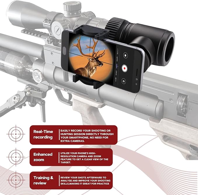 Universal Phone Scope Adapter – Side Mount Design Smartphone Scope Mount – Hunting, Birding, Target Shooting, Aiming, Sighting – All-Aluminum Black Frame Camera Mount - Sidewinder Scope Phone Adapater