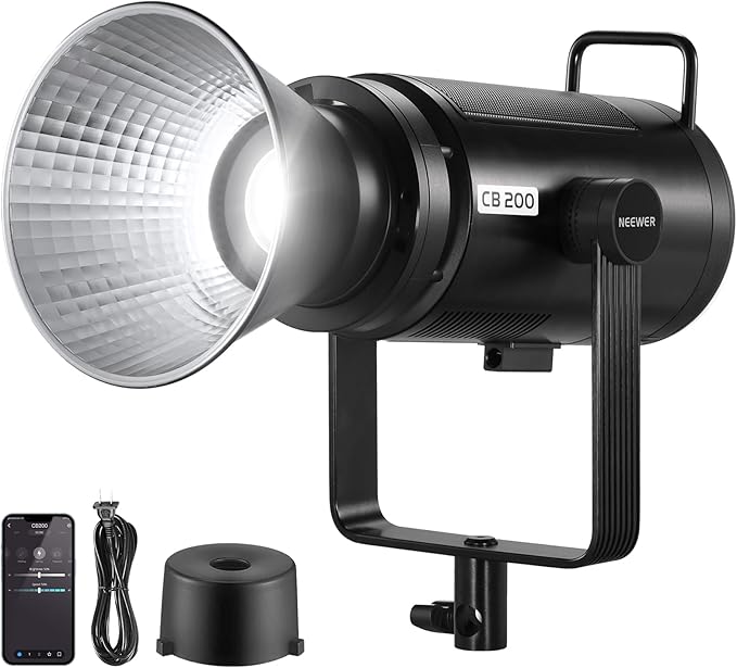 NEEWER CB200 210W LED Video Light with 2.4G/APP Control, 5600K Daylight COB Continuous Output Lighting for Photography with 98500lux/m, CRI97+/TLCI97+, 9 Scenes, PWM Dimming, Bowens Mount