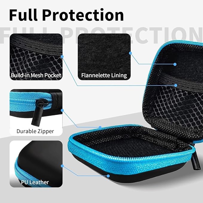 MOLOVA 2Pack Square Earbud Case Portable EVA Carrying Case Storage Bag Cell Phone Accessories Organizer with Carabiner for Earphone, Earbud, Earpieces, SD Memory Card, Camera Chips-Blue/Red