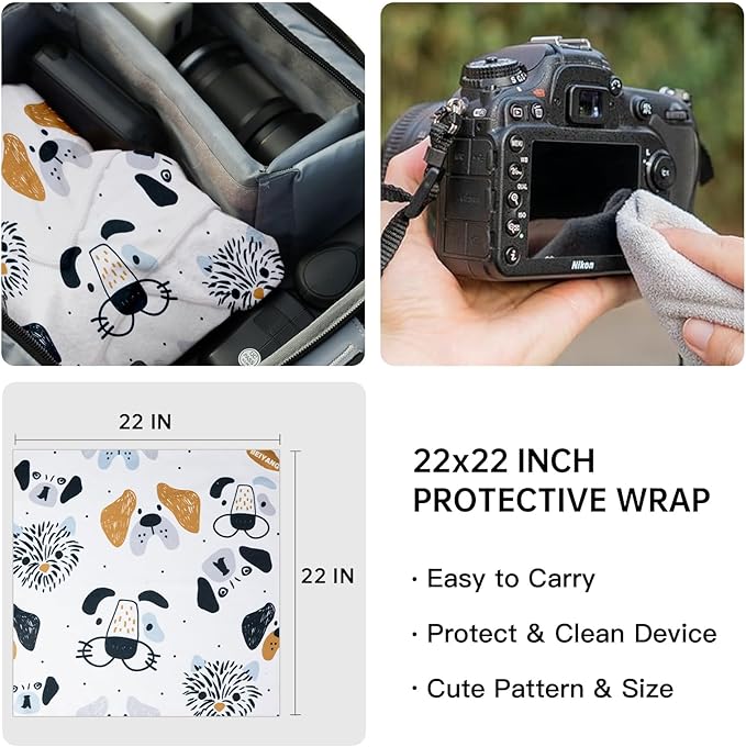 BEIYANG Camera Protective Wrap, 22x22 Inch Lens Protector Wrapper, Magic Self-Adhesive Cloth for Camera/Lens/Phone/DSLR/Laptop/Accessories, Anti Scratch Equipment Wrap Storage Pouch