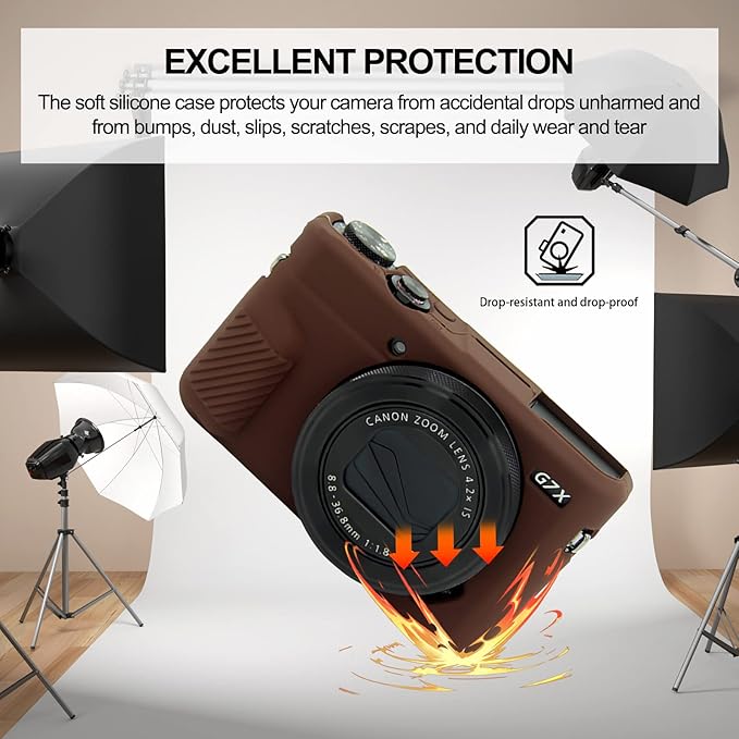 Easy Hood G7X Mark II Case G7X Camera Silicone Case, Soft Silicone Protective Cover for Canon Powershot G7X Mark II DSLR Camera (Coffee)