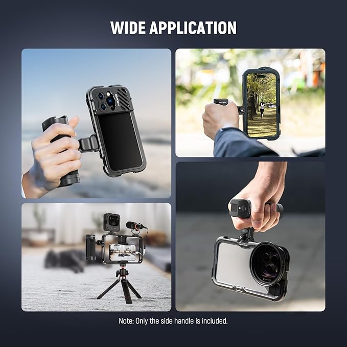 NEEWER Quick Release Side Handle with Bluetooth Remote Shutter Release, Cold Shoe, USB C Charging, Contoured Grip for Phone Cage Compatible with iPhone 16 Pro Max 15 Pro Max S24 Ultra, PA005E PRO