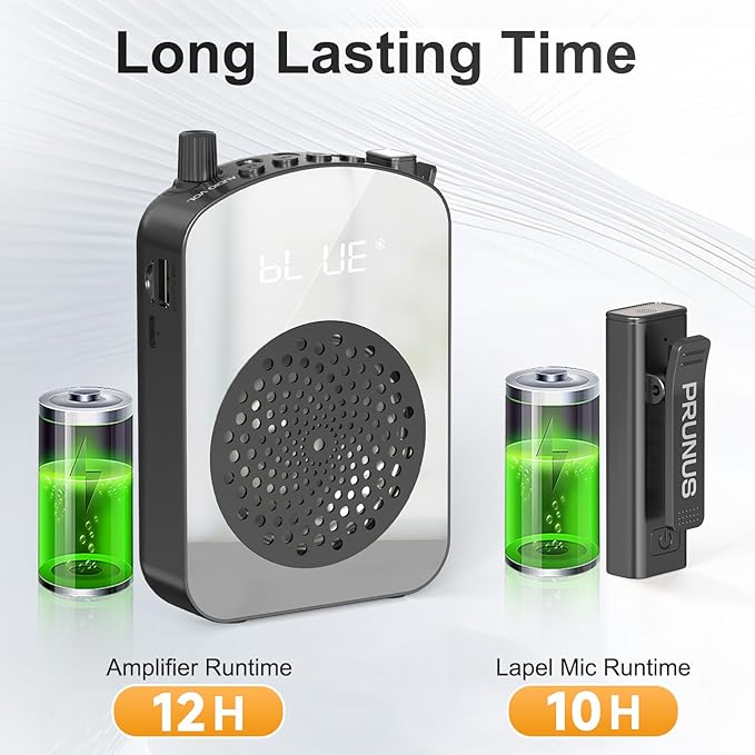 PRUNUS A10 Voice Amplifier Wireless with Laple Microphone Charging &Storage,Portable Voice Amplifier with Lavalier Mic Speaker,Mini Voice Amplifier for Teacher Classroom,Speech,Training Outdoor-Black