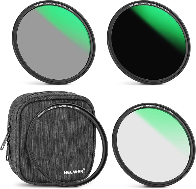 NEEWER 55mm 4-in-1 Magnetic Lens Filter Kit, Includes Neutral Density ND1000+MCUV+CPL+Adapter Ring with 42-Layer Coating/Ultra Slim/Waterproof/Scratch Resistant HD Optical Glass&Water-Resistant Pouch