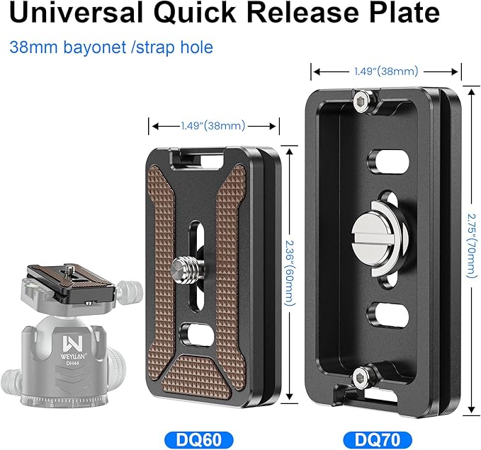 WEYLLAN Camera Mount Plate Tripod Adapter Mount Plate Universal Plate for Tripod Quick Release Plate 70MM DQ70 Camera Quick Clamp Plate 1/4" Handle Screw for DSLR Camera Arca Swiss Ballhead Tripod