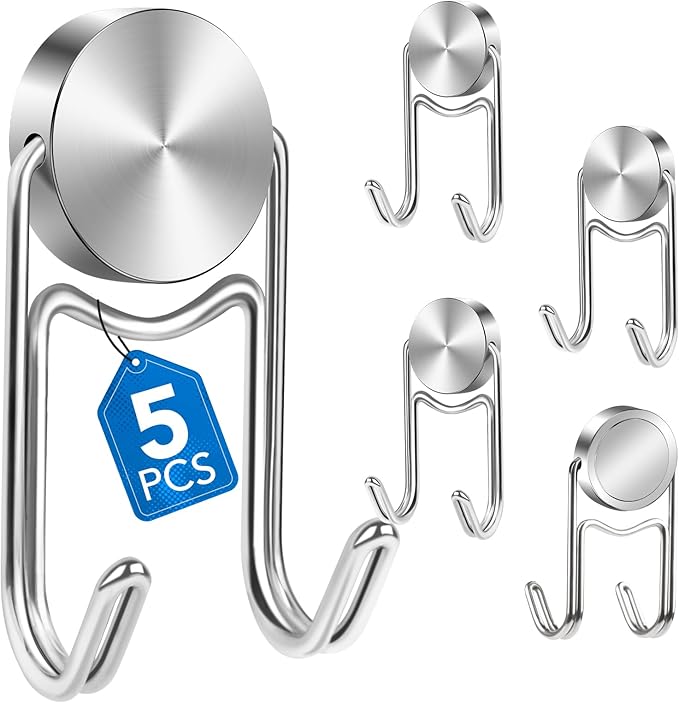 LOVIMAG Magnetic Hooks, 50lbs+ 2026 Cruise Cabin Ship Essentials Magnet Hook Heavy Duty Strong Magnets Refrigerator Fridge Hanging for Classroom Beach Vacation Kitchen Home Must Haves 5 Pcs (Silver)