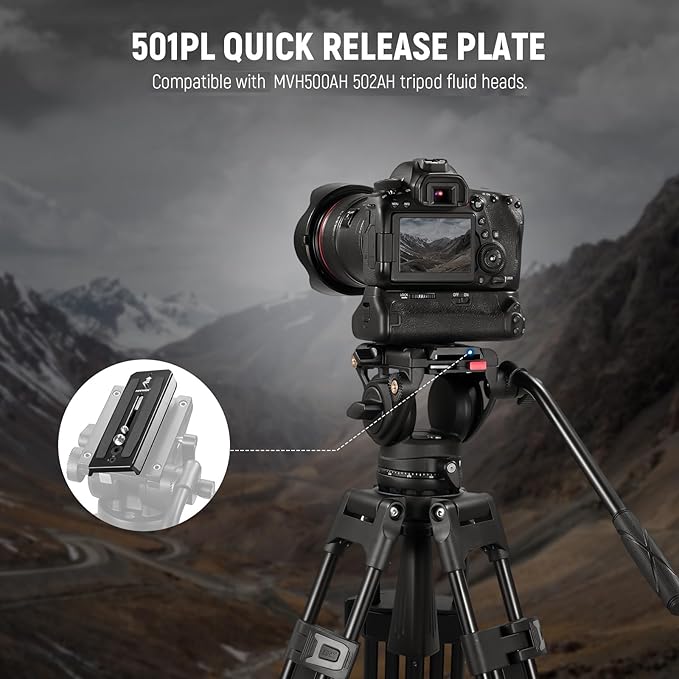 Neewer 2 Pack 501PL Tripod Fluid Head Quick Release Plate, Camera Mounting Plate with 1/4" 3/8" Screws, Anti Off Pin for GM001 GM002 GM006 Fluid Heads, QR5